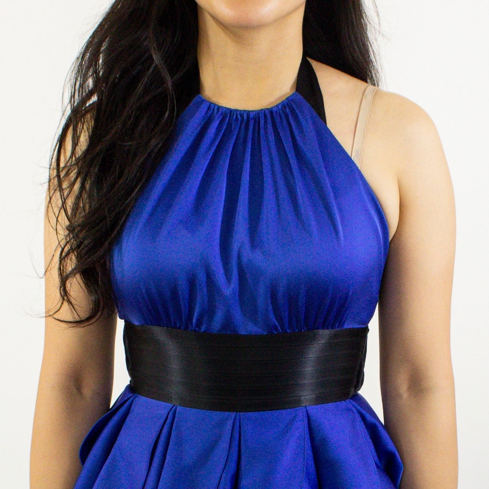 BCBG Maxazaria Black Blue Silk Frilly Dress